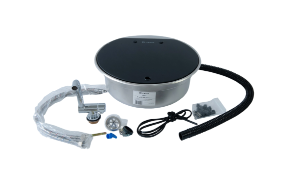 Раковина с крышкой GR-570 круглая 420x420мм со смесителем и сливом